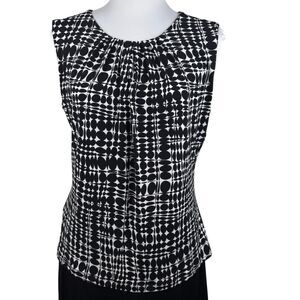 Calvin Klein Medium Women Top Black White Pleated Round Neckline Sleeveless